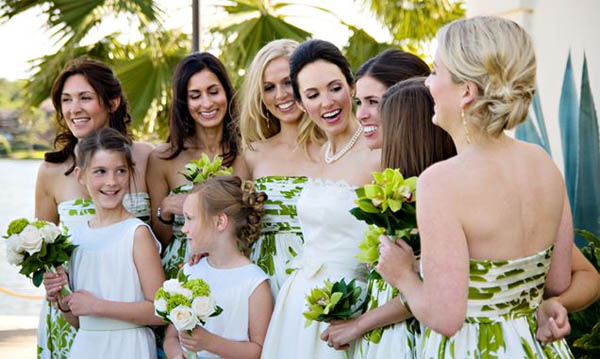 patterned-green-white-bridesmaid-dresses