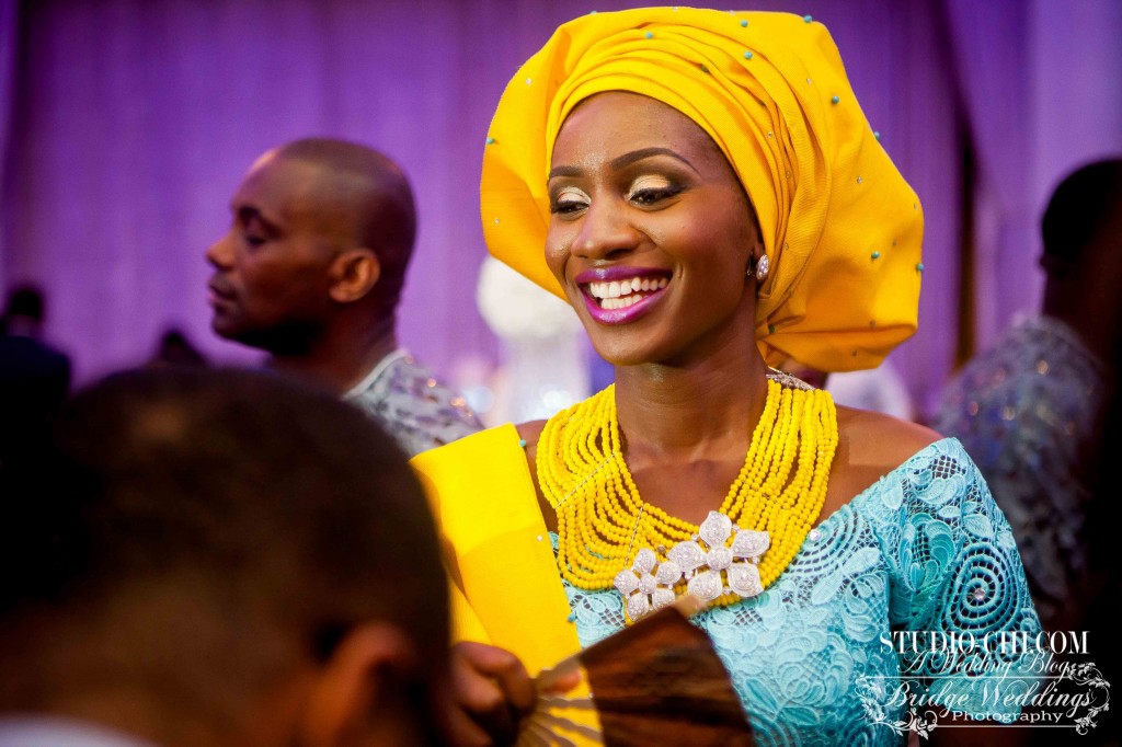 yoruba bride bridge wedding photography yellow and blue nigerian traditional bride